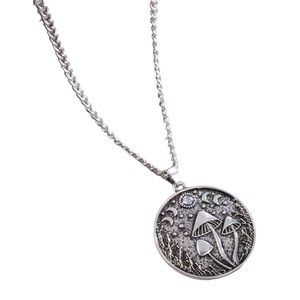 Silver Mushroom Pendant Necklace